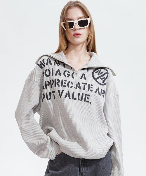 NOI822 High Neck Waffle Sweatshirt (Gray)