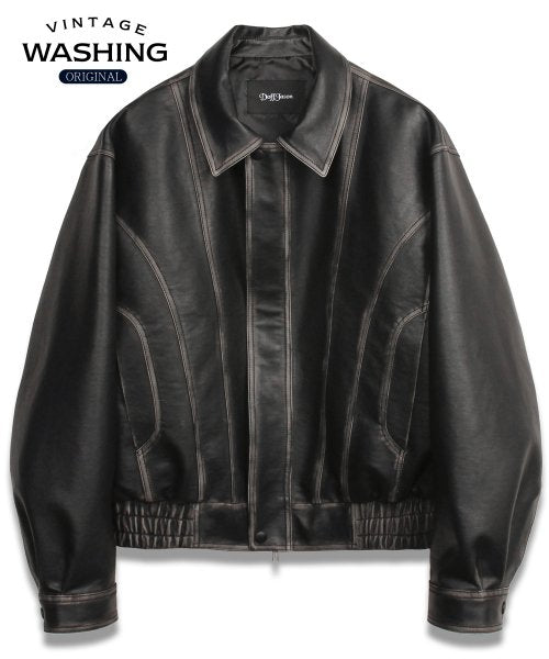 Washed Leather Curved Bomber Jacket