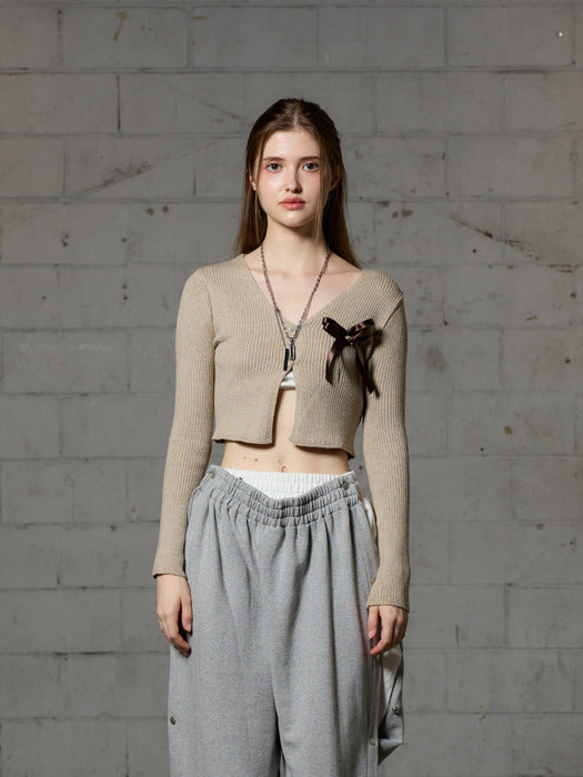 QUESO RIBBON CARDIGAN - MOCHA