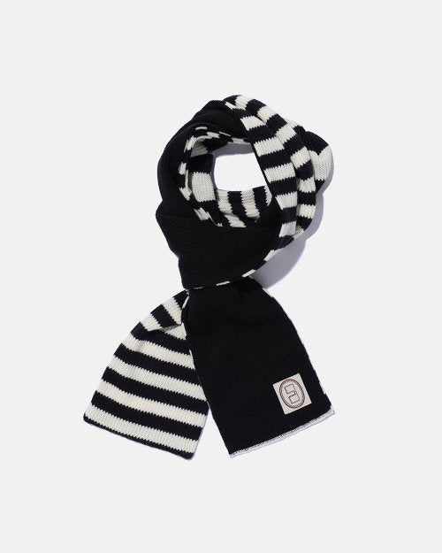 Striped knit muffler / Black ivory