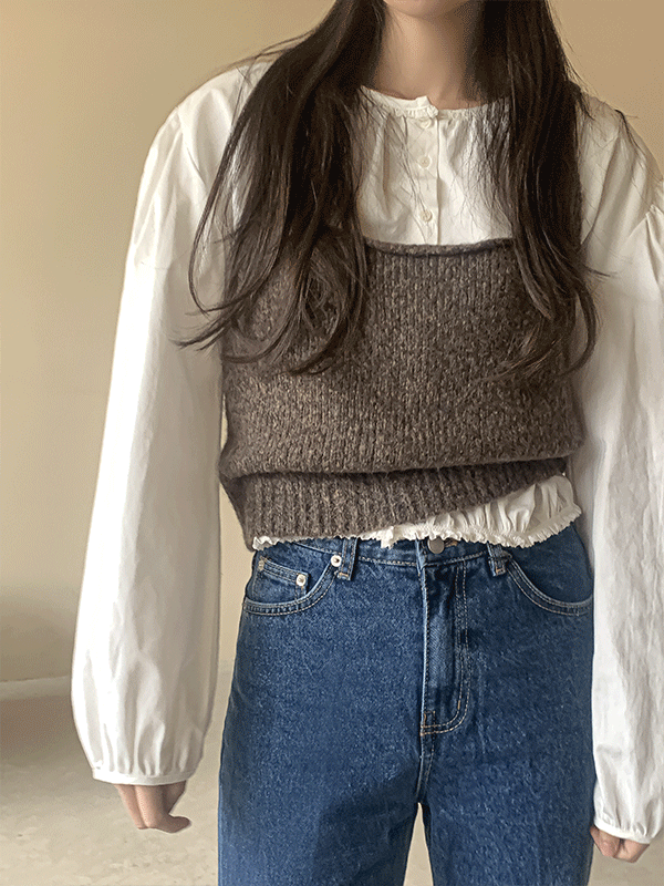 NINY [Brown Same Day] Grooming Layered Wool Knit Vest Bustier