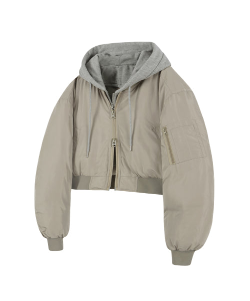 85-VIVA018 [2-way] Hooded Layered Crop Short Padding Beige