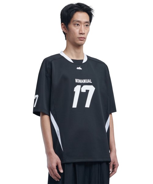 17 メッシュ ブロック フットボール ジャージ - ブラック