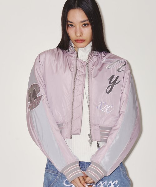 OVIS COLOR BLOCK BOMBER JACKET PINK
