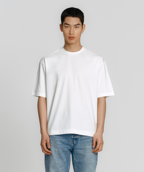 Relaxed Supima Sorona Blend Crew Neck Short Sleeve Off White