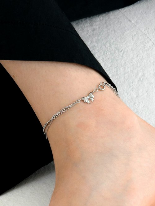 Ribbon heart chain drop anklet