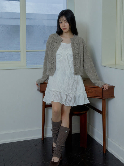 POM POM TWIST CARDIGAN (BROWN)