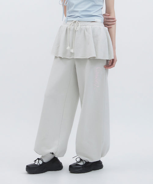 뚜오미오(TUOMIO)  DOUBLE WAIST SKIRT SWEATPANTS [LIGHT GREY] - 사이즈 & 후기 | 무신사