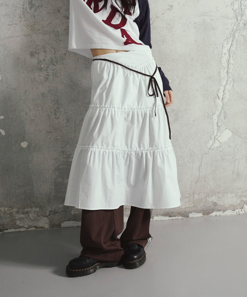 Shirring Long Skirt White
