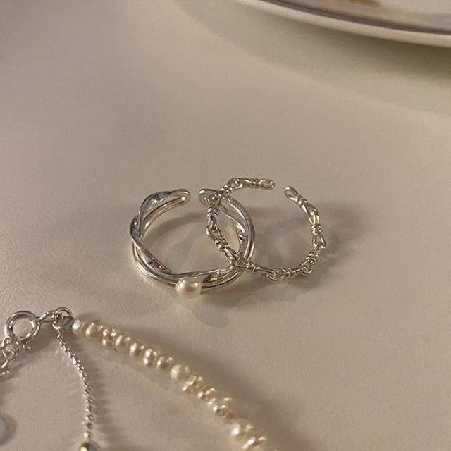 Joyhye [Same-day shipping / Price of 2 items] Cross Pearl Point Open Ring Fashion Ring Set