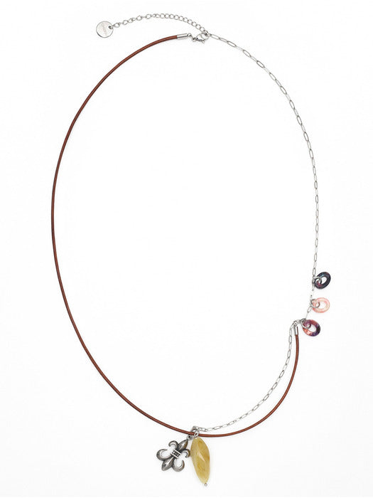 Stone Combi Necklace - Anchor _ BROWN