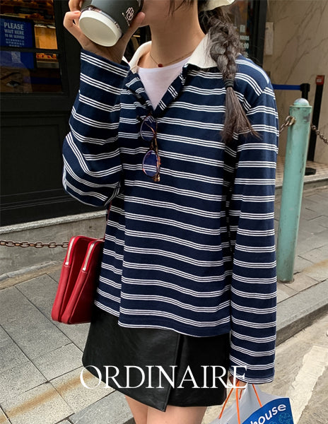 Gannasra [ordinaire] Stripe Collar T-shirt (2 colors)