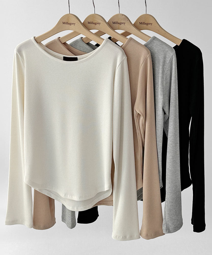 Millagray Boat Neck V-neck Spring Inner Long Sleeve T-shirt