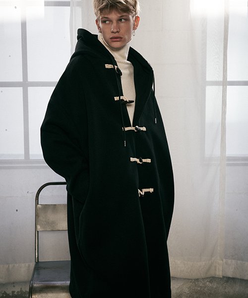 Overfit hooded long tteokbokki coat black