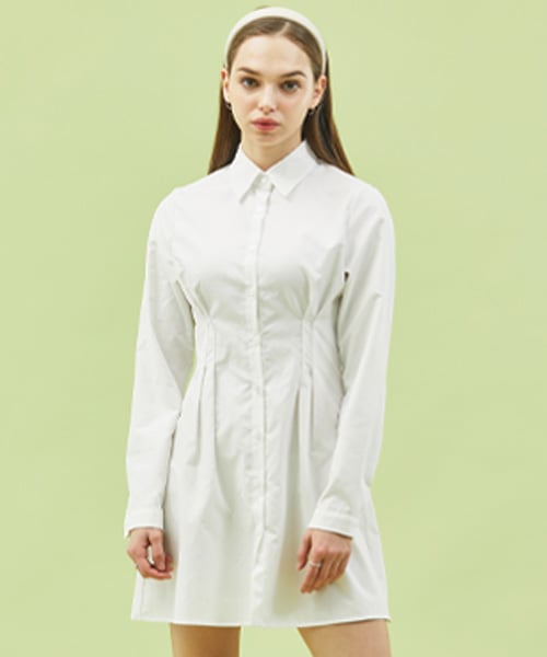 WOMEN Crop Slim Plain Shirt Mini Dress [WHITE] Skirt Version.