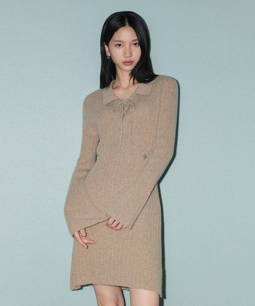 Lace-Up Knit Dress_BEIGE
