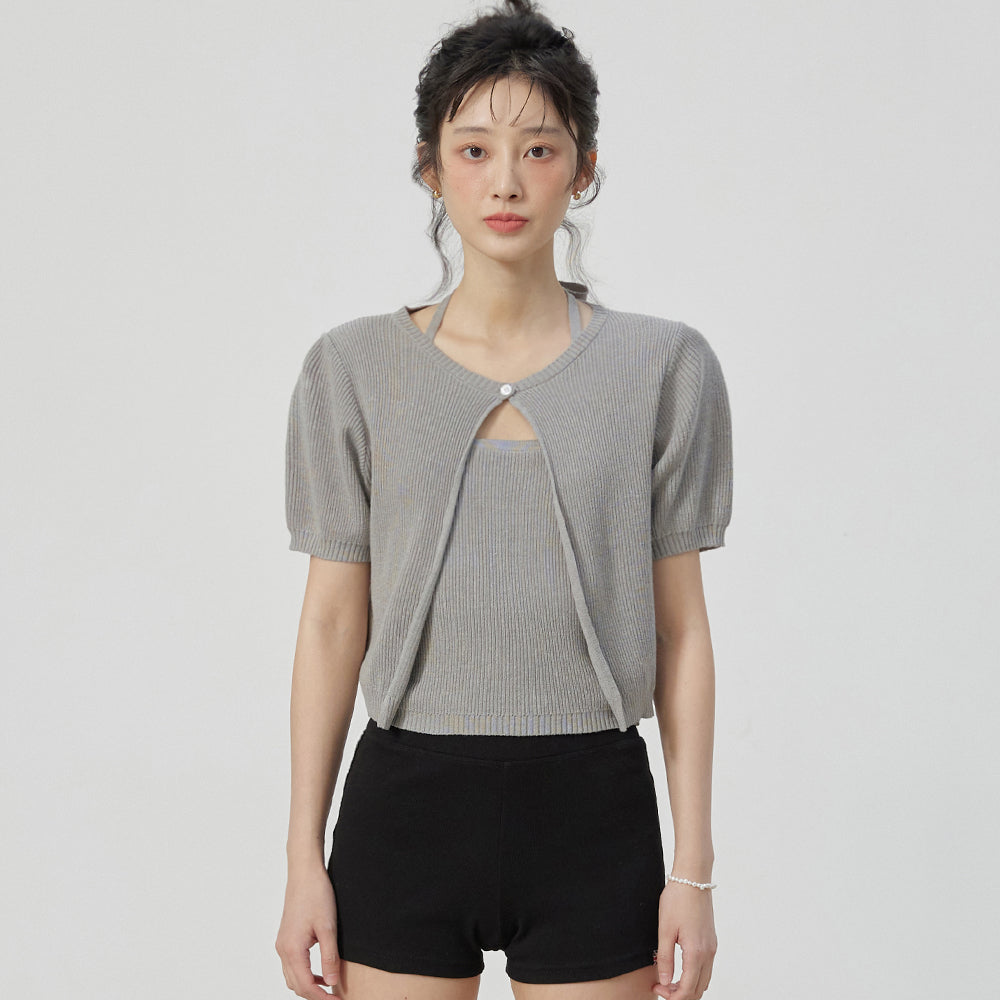 HALTER TOP CARDIGAN SET GREY