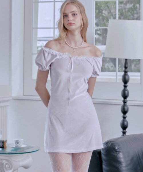 MF Angela Velvet Puff Dress-Pink
