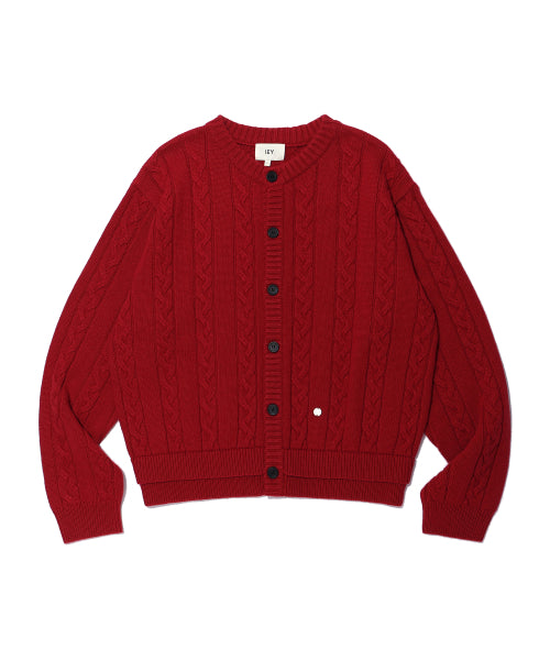 Red ELBOW PATCH DOUBLE-LIP CARDIGAN