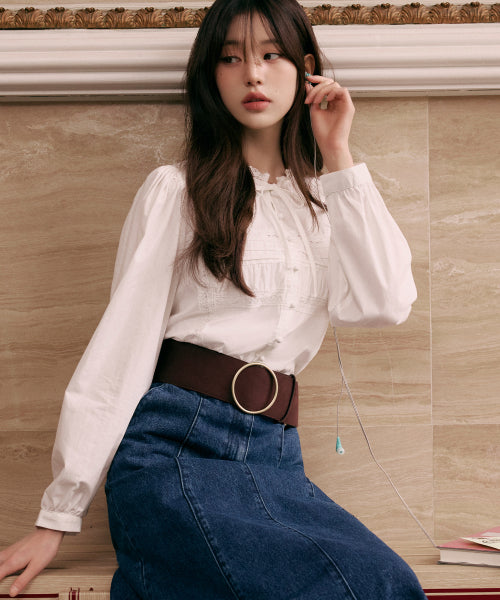 High Neck Frill Blouse White