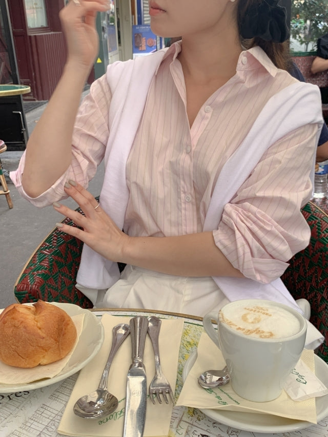 Irvine 🌸Spring Shirt💕URBANE MADE💕 POMET Loose Fit Pink Stripe Shirt (2c) / Office Look / Dairy Look / Date Look / Girlfriend Look
