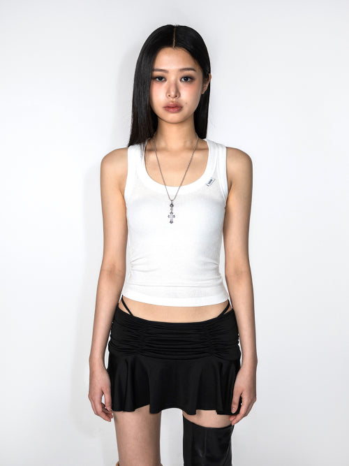 LOGO LABEL SLEEVELESS TOP WHITE