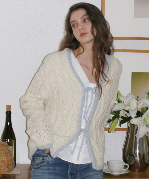 Finn Ribbon Alpaca Knit Cardigan (Ivory)