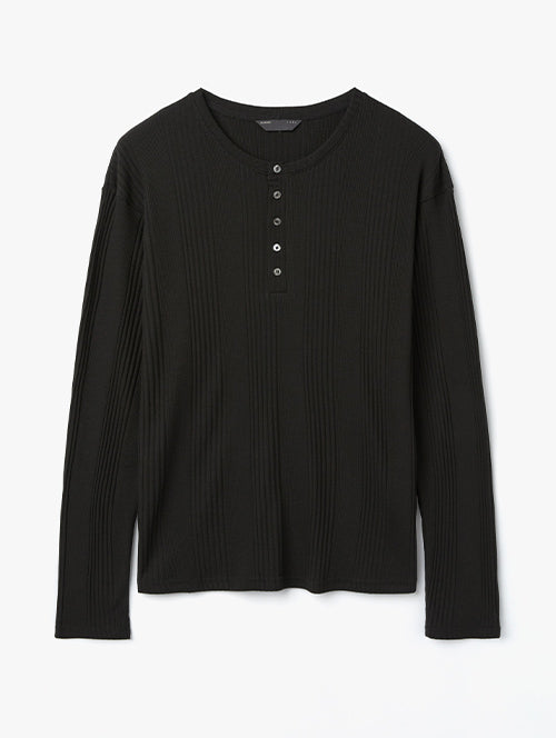 LEMARD Henley Neck Sleeve Knitwear - Black - Size & Review | Musinsa