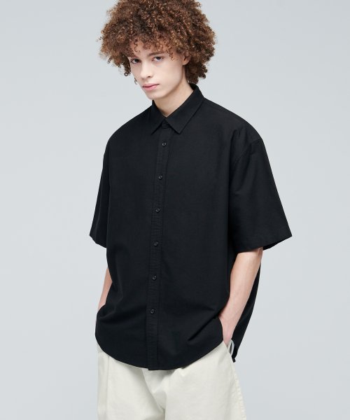 Oversized Oxford Short Sleeve Shirt [Black]