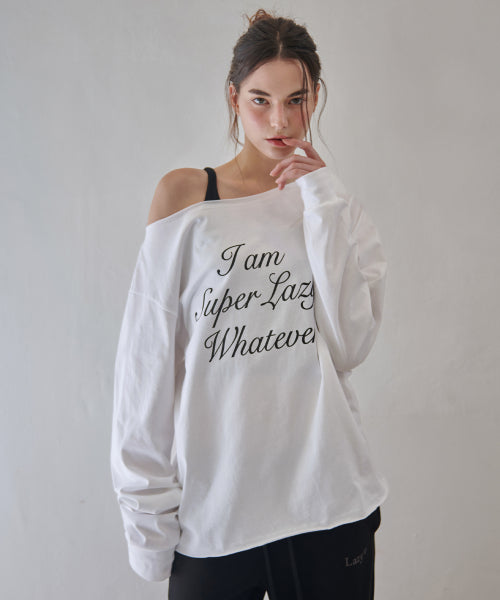LASYZ Super LASY Off-Shoulder Long Sleeve T-Shirt (White) - Size & Review | Musinsa