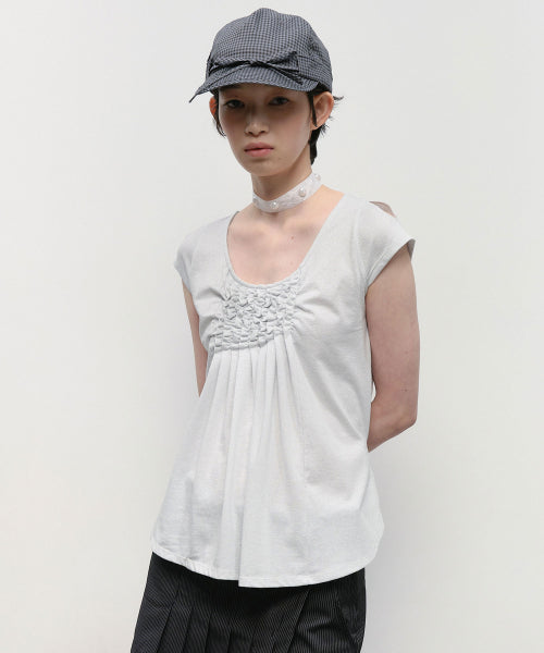 Ruffled Sleeve Cut Out Top [Gray]