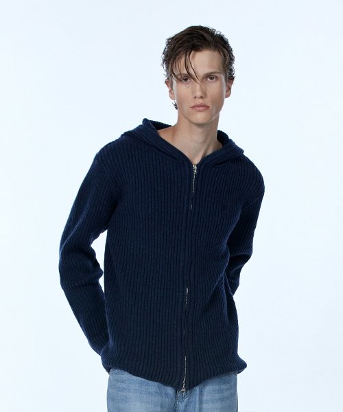 Signature hood knit zip-up - NAVY