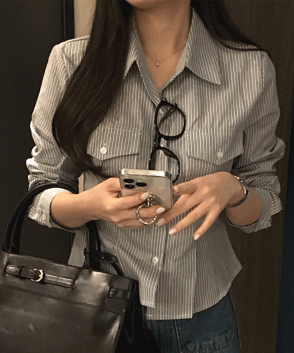 Mimud *Same-day shipping* Loe Pintuck cropped shirt nb (4 colors)