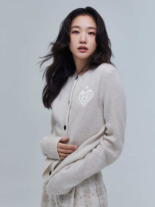 Raccoon Blended Cardigan Round Neck Spade_Ivory