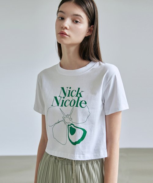 Crop Flower Half Tee_White
