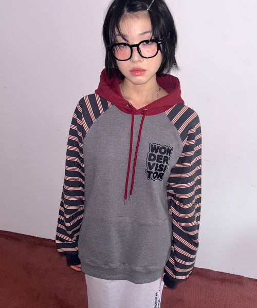 Logo Mixed Raglan Hoodie [Burgundy]
