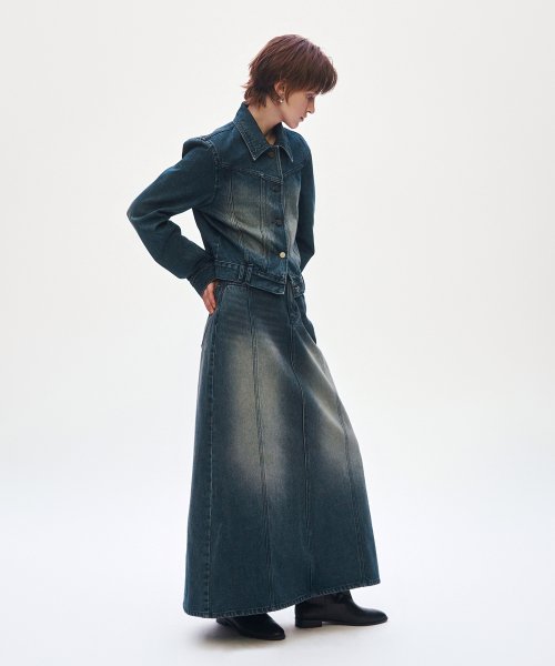 Incision Denim Set-up Skirt [ Dark Blue ]