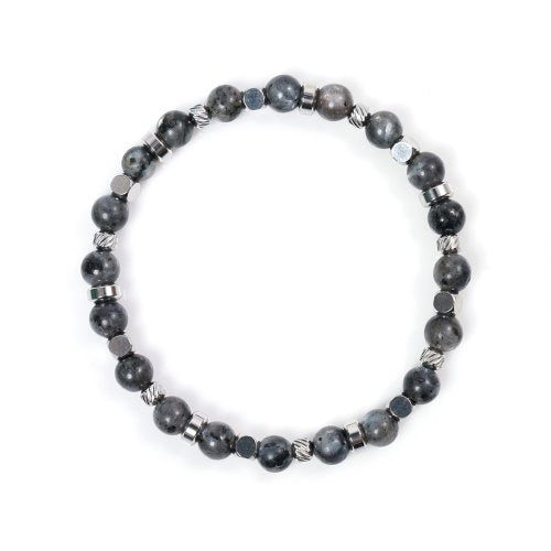 6mm Gray Jade Surgical Steel Multi-Ball Mix Gemstone Bracelet (C2101-AC753_GR)