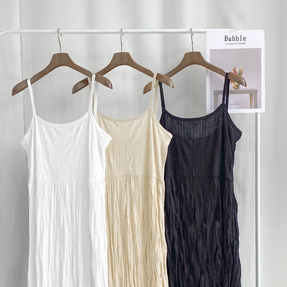 Sister is going [Slim Fit] Feminine Fit Big Sleeveless Long Dress-- Pleated Dress Long Dress Sleeveless Layered Wrinkle Beach-Look Travel Look Travel Beach Vacation Chubby Travel Dress