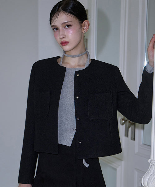 ROSEFRANTZ Pocket Tweed Jacket [Black] - Size & Review | Musinsa