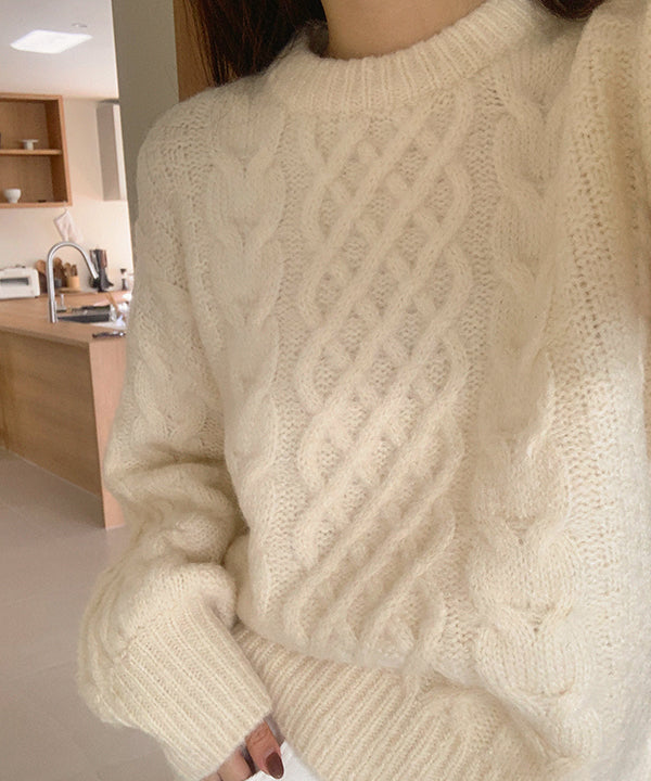 Real Coco [Only] [Twist/made] Cotton Cotton Cable Wool Knit - 4 Colors (Boxy/Round)