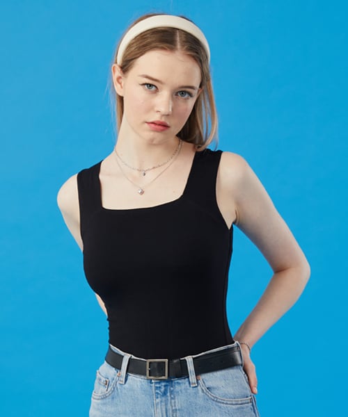 WOMEN inner sleeveless tank top layered tee [BLACK]