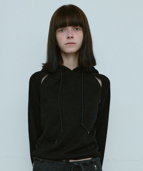 TYPESERVICE Knitted Side Slit Hoodie [Black] - Size & Reviews | MUSINSA