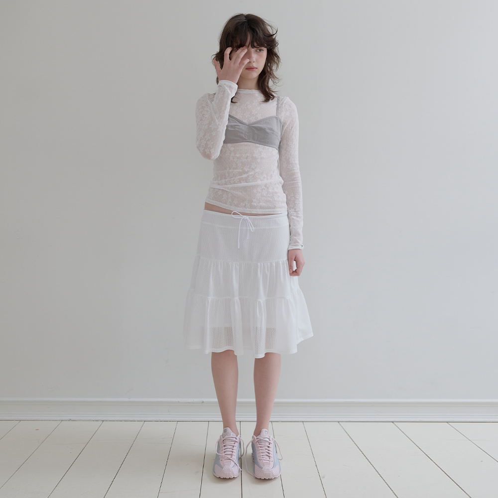 Mesh Tiered Skirt (White)