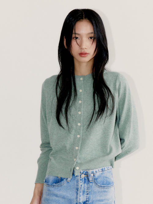 Merino Wool Basic Cardigan, Sage