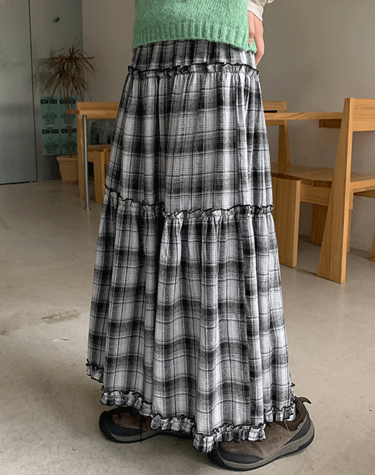 Baon Tonbo Bendable Check Frill Cancan Long Skirt
