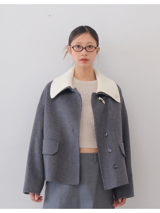 Detachable collar handmade half coat_GRAY
