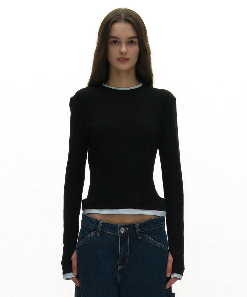 PARTIMENTO WOMEN PW ダブルレイヤー ロングスリーブ Tシャツ_ブラック - サイズとレビュー | MUSINSA
