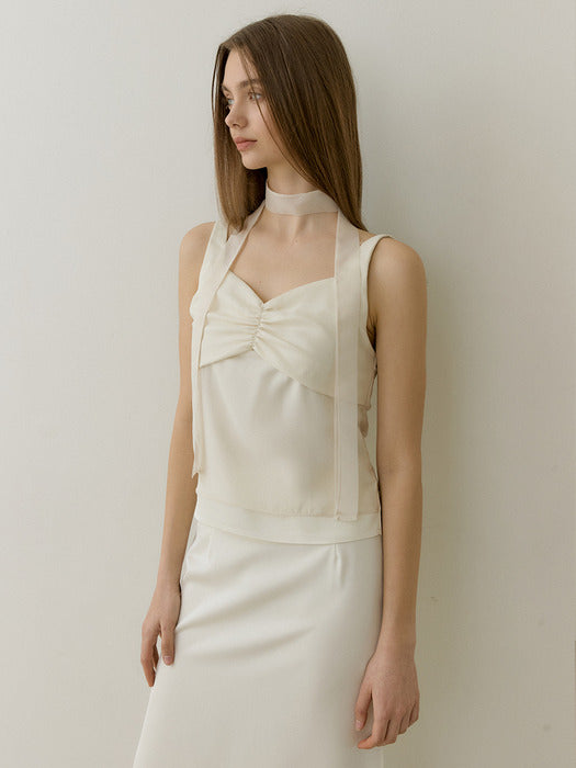 PETAL LAYERED TIE SLEEVELESS CREAM SILK