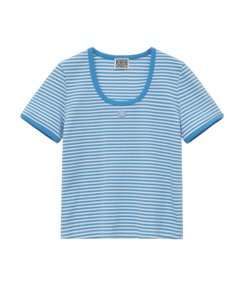 W DEEP NECK RINGER TEE light blue
